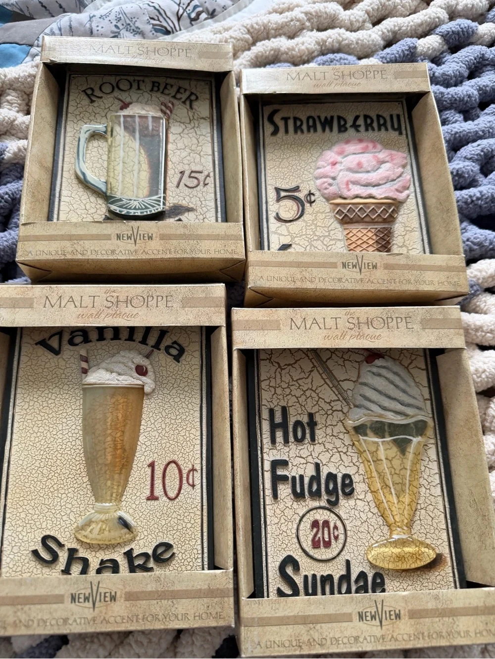 jcpenney Malt Shoppe Vintage Ice Cream Wall Plaques - Cream, Beige, Pink, Brown